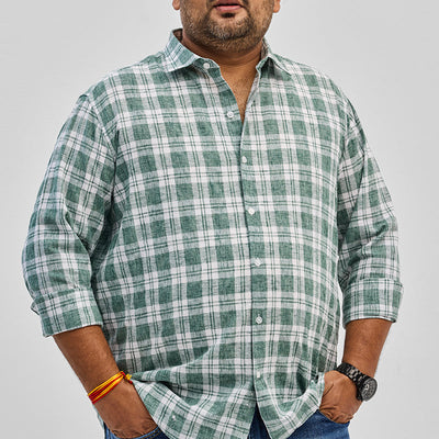 Green Checks Linen Blend Shirt
