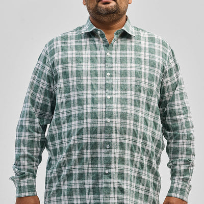 Green Checks Linen Blend Shirt