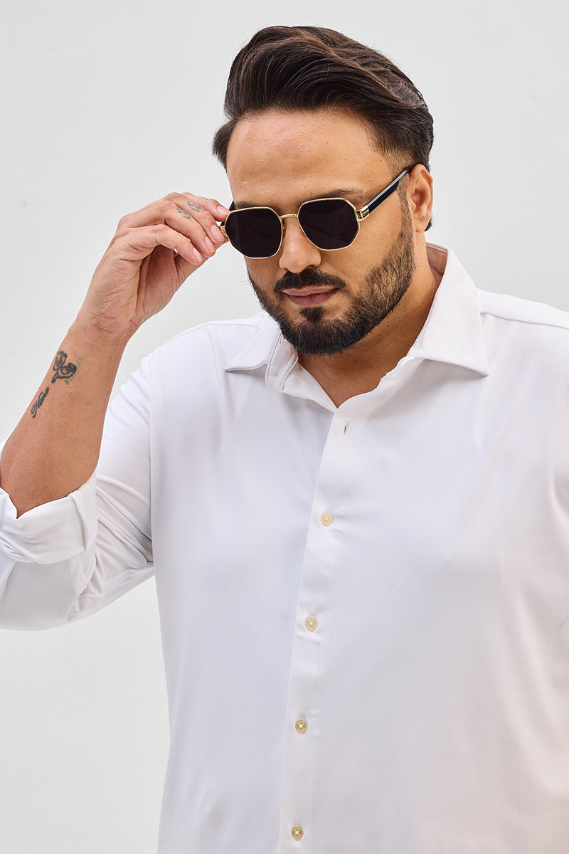 White Regular Fit Stretch Shirt