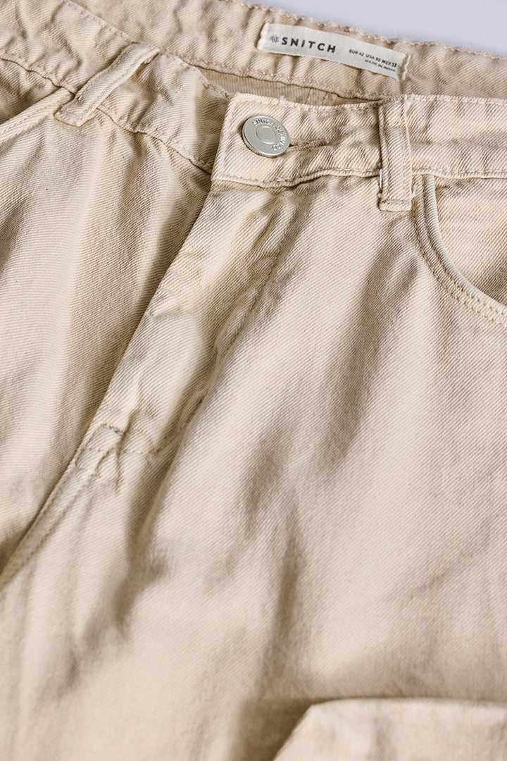 Beige Baggy Fit Cargo Jeans