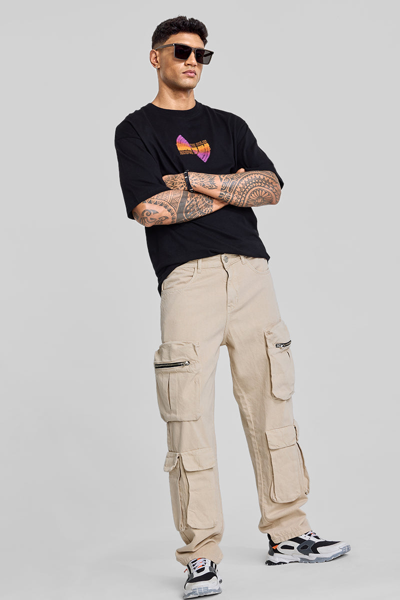 Beige Baggy Fit Cargo Jeans