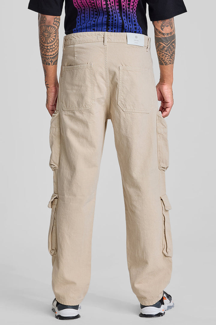 Beige Baggy Fit Cargo Jeans