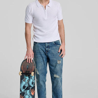 Denim Blue Distressed Baggy Fit Jeans