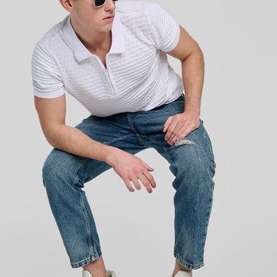 Denim Blue Distressed Baggy Fit Jeans