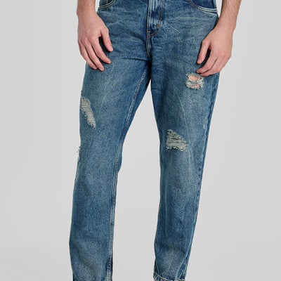 Denim Blue Distressed Baggy Fit Jeans