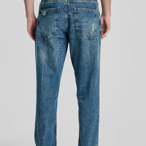 Denim Blue Distressed Baggy Fit Jeans