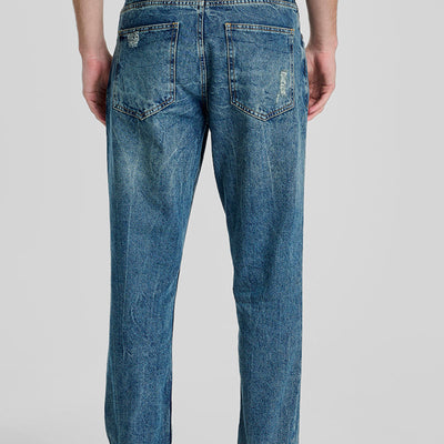 Denim Blue Distressed Baggy Fit Jeans