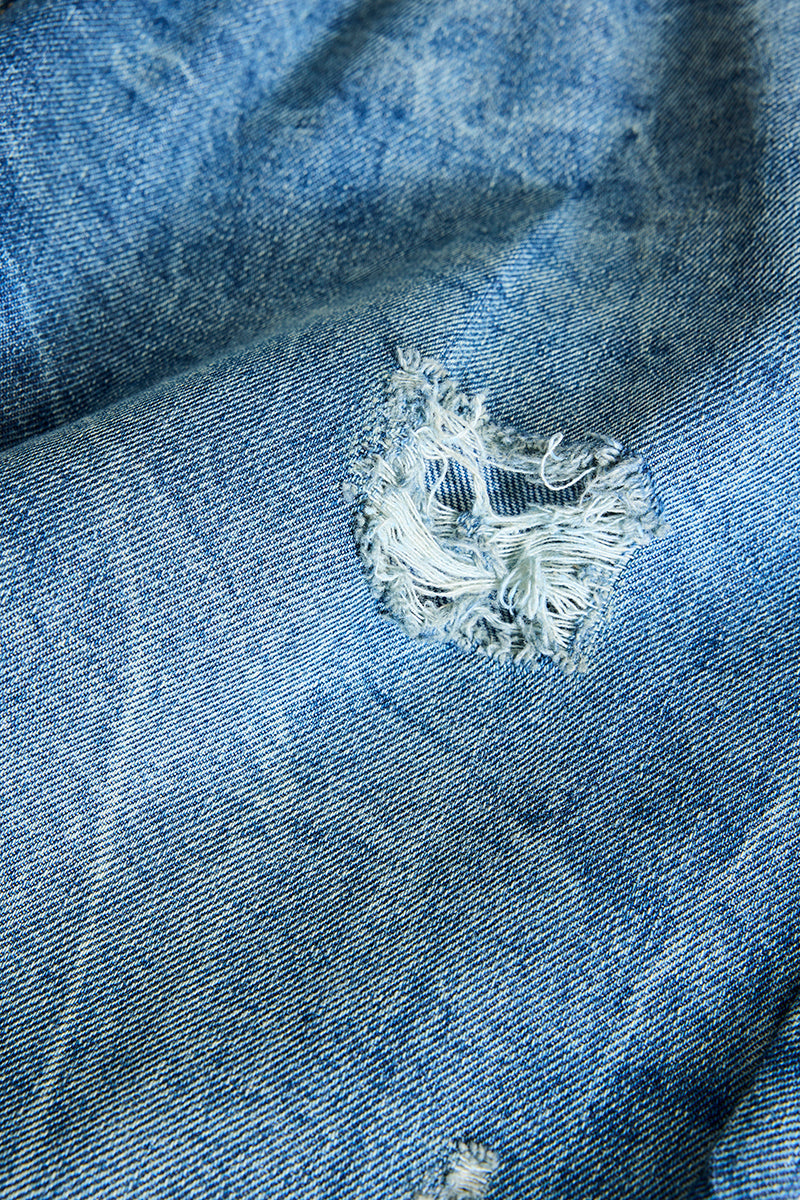 Denim Blue Distressed Baggy Fit Jeans