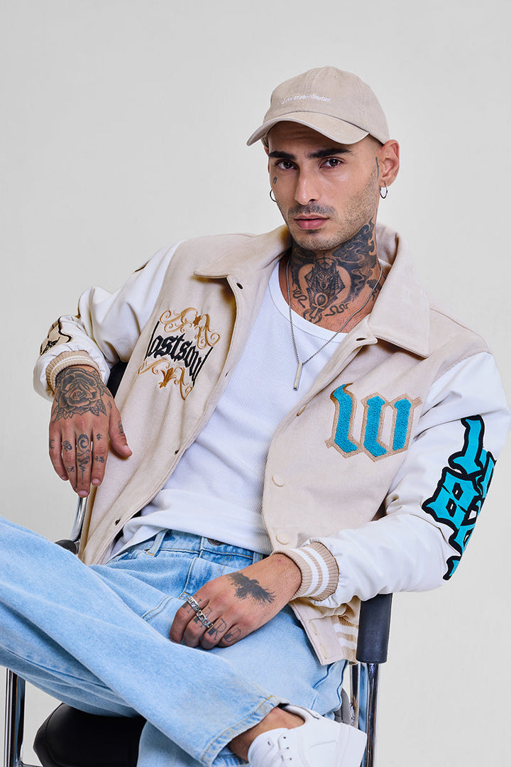 Legends Lost Soul Beige Varsity Jacket