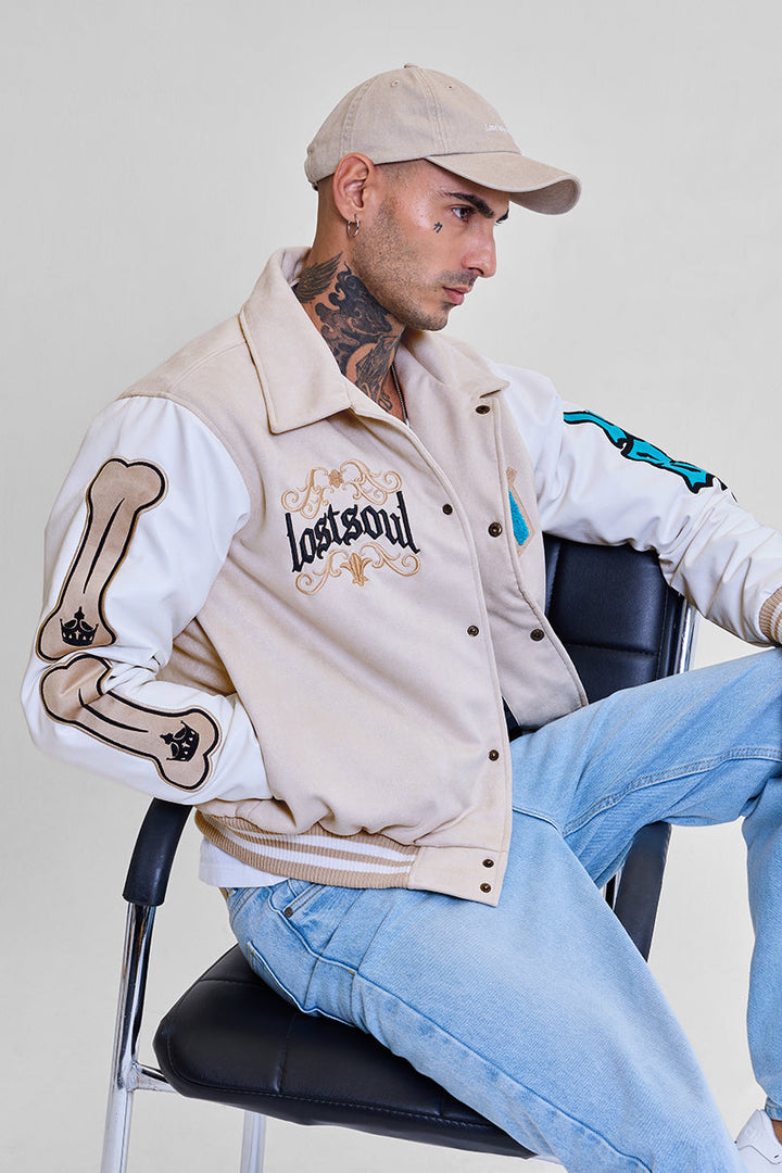 Legends Lost Soul Beige Varsity Jacket