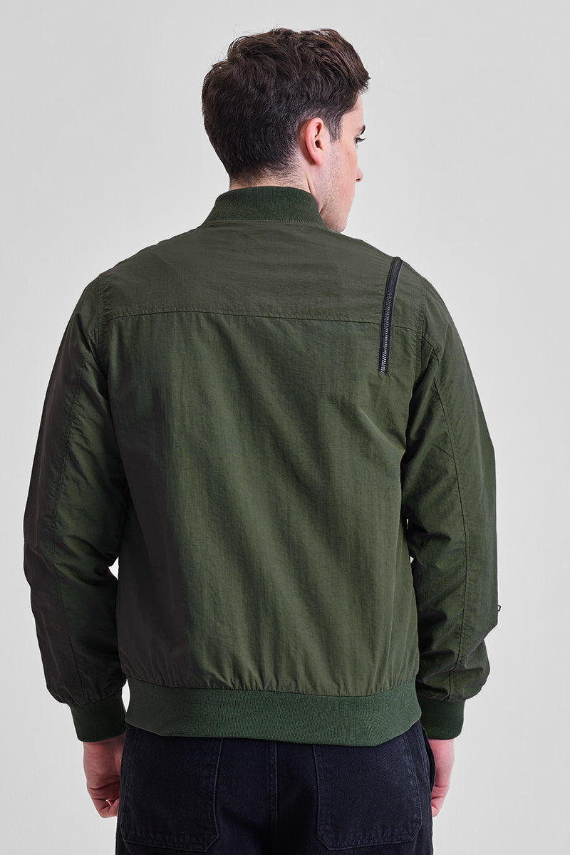Olive Multi-Zip Relaxed Fit Jacket