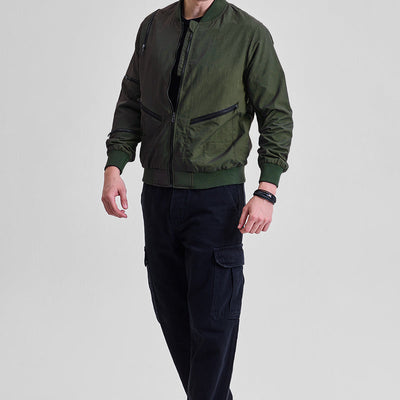 Olive Multi-Zip Relaxed Fit Jacket