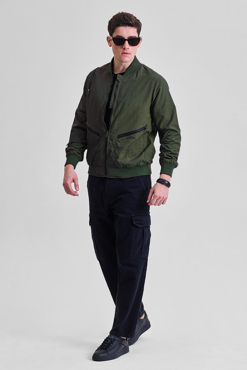 Olive Multi-Zip Relaxed Fit Jacket