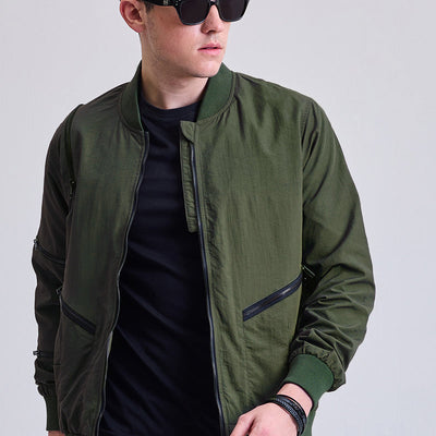 Olive Multi-Zip Relaxed Fit Jacket