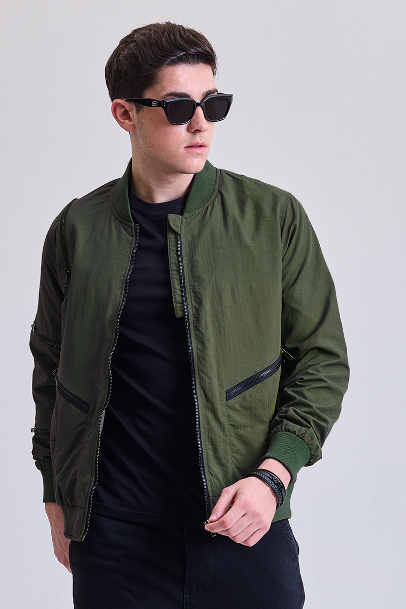 Olive Multi-Zip Relaxed Fit Jacket