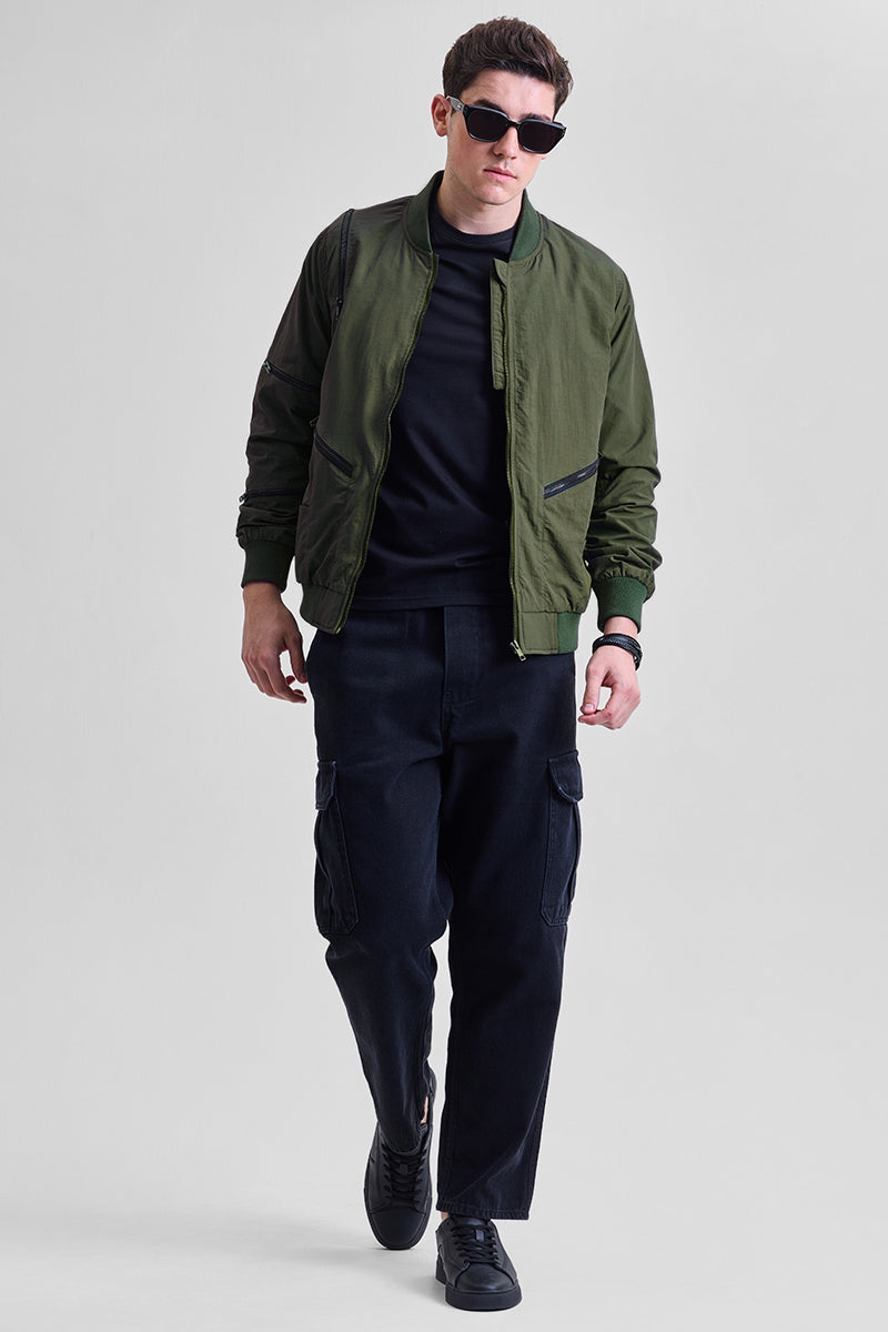 Olive Multi-Zip Relaxed Fit Jacket