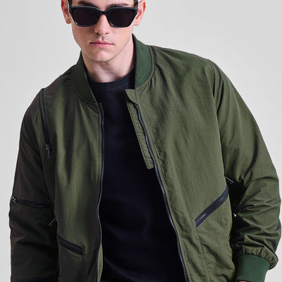 Olive Multi-Zip Relaxed Fit Jacket
