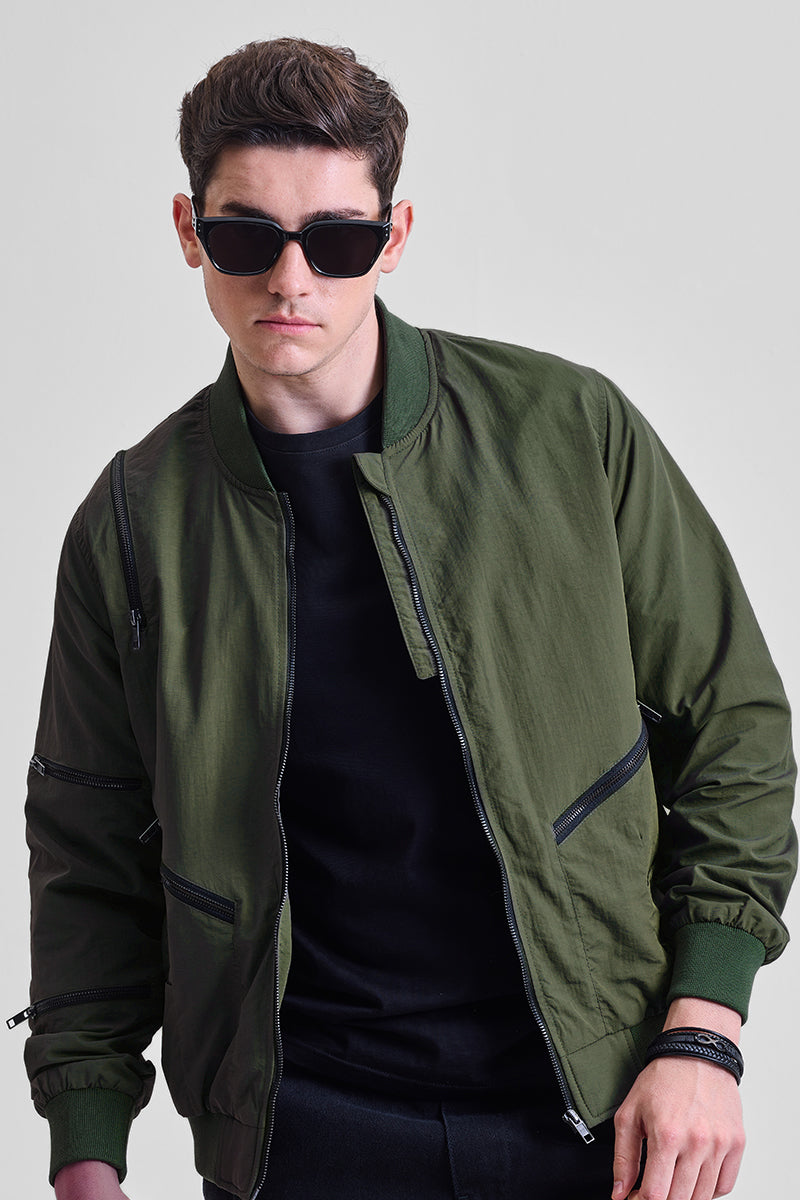 Olive Multi-Zip Relaxed Fit Jacket