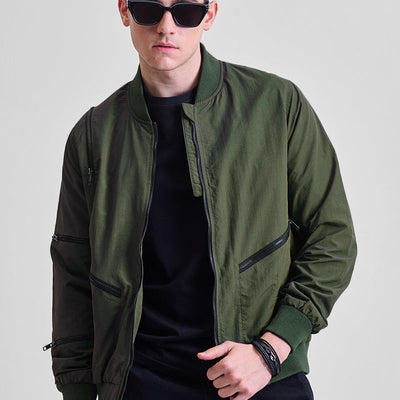 Olive Multi-Zip Relaxed Fit Jacket