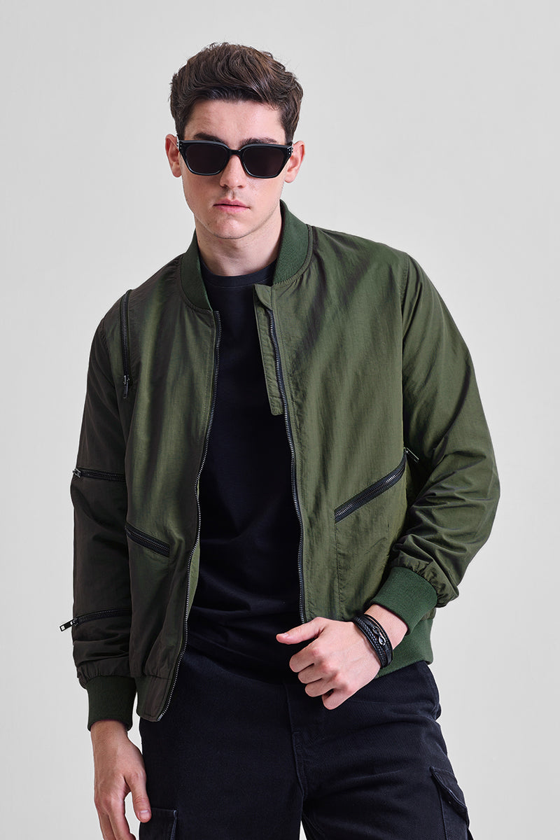 Olive Multi-Zip Relaxed Fit Jacket