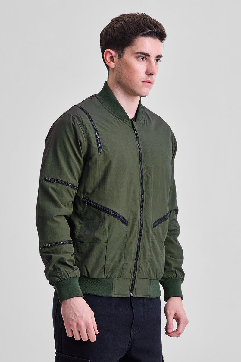 Olive Multi-Zip Relaxed Fit Jacket