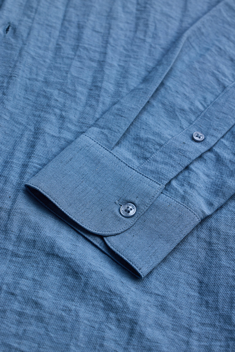 Blue Slim Fit Linen Shirt