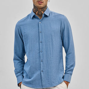 Blue Slim Fit Linen Shirt