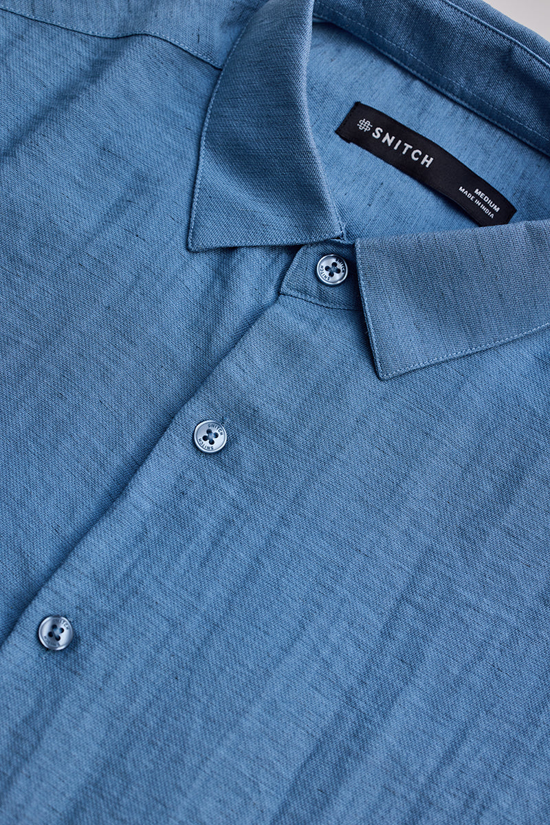 Blue Slim Fit Linen Shirt