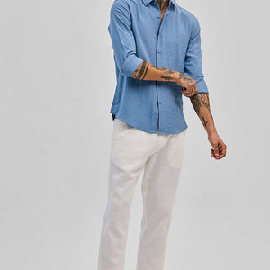Blue Slim Fit Linen Shirt