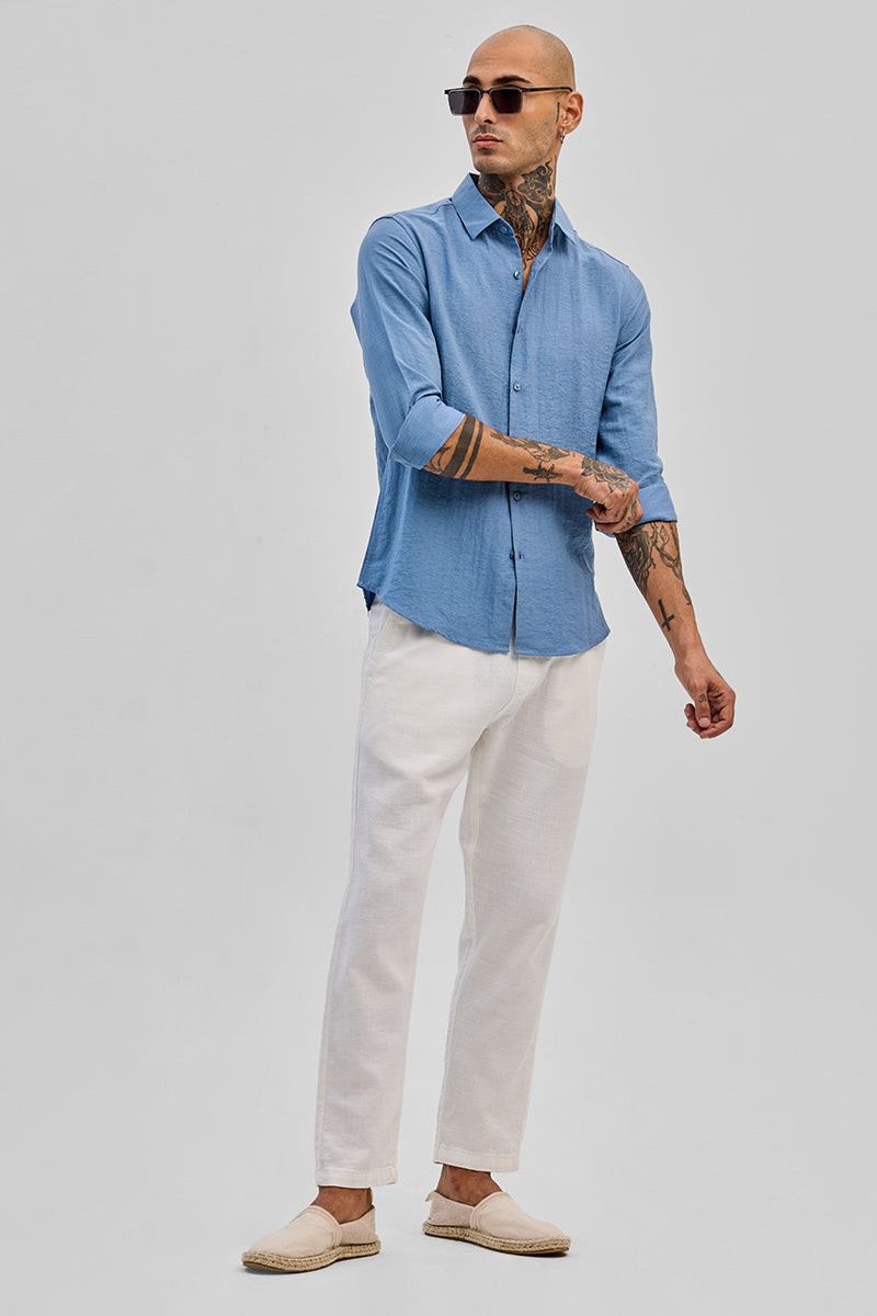 Blue Slim Fit Linen Shirt
