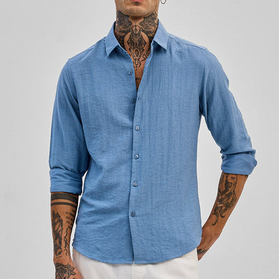 Blue Slim Fit Linen Shirt