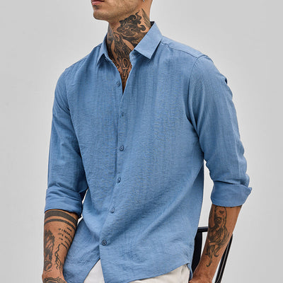 Blue Slim Fit Linen Shirt