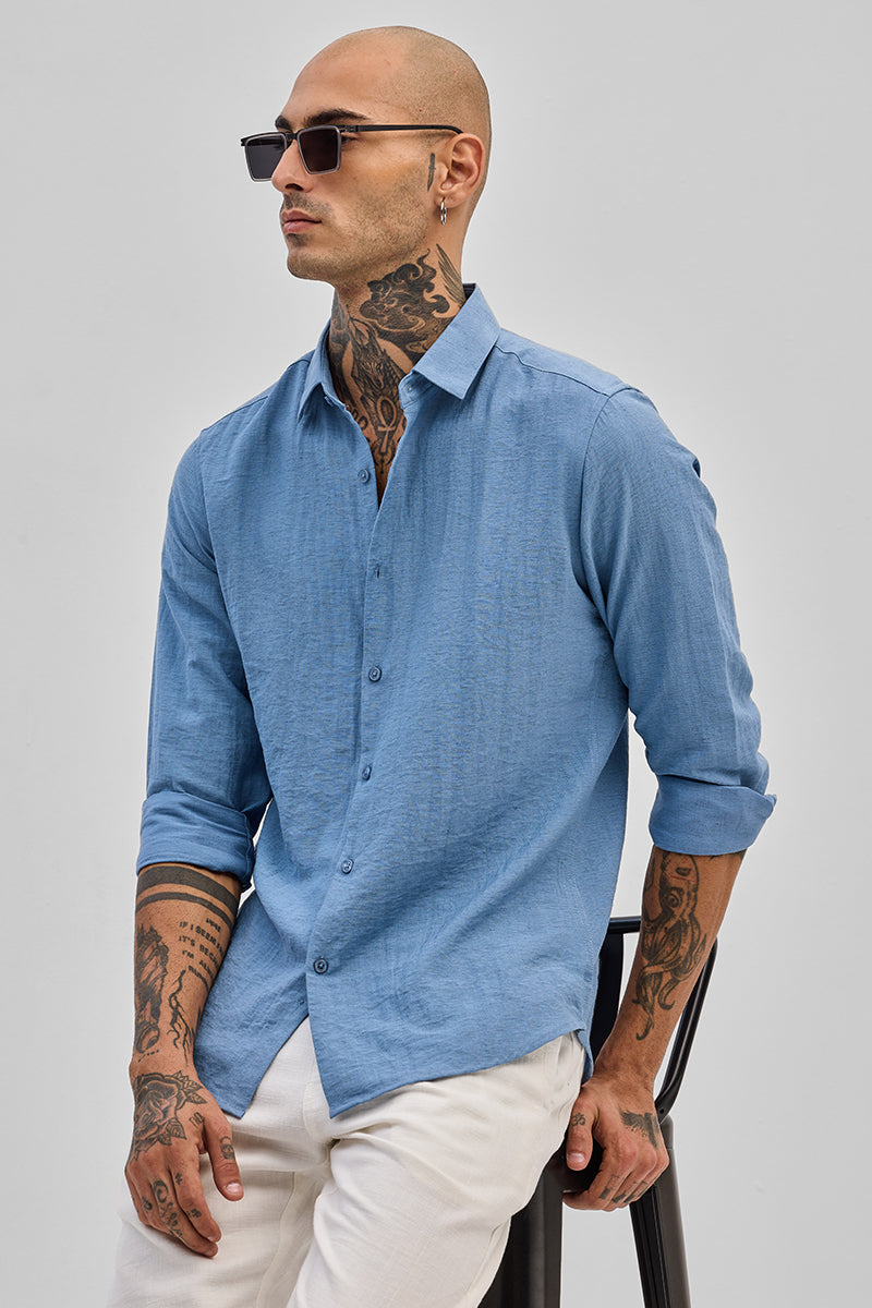 Blue Slim Fit Linen Shirt
