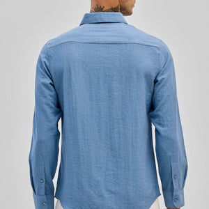 Blue Slim Fit Linen Shirt