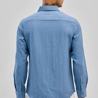 Blue Slim Fit Linen Shirt