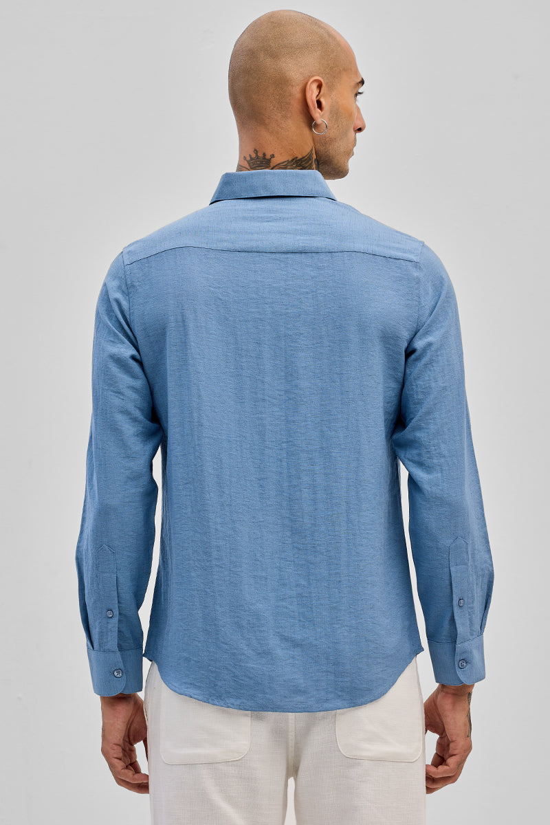 Blue Slim Fit Linen Shirt