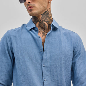 Blue Slim Fit Linen Shirt