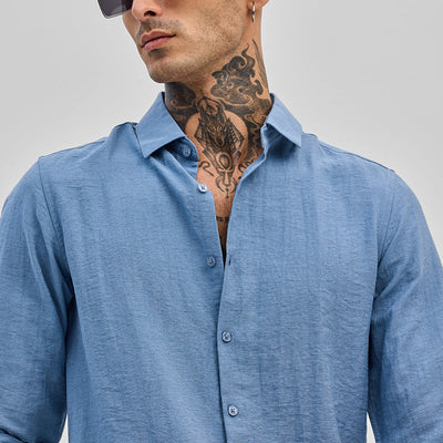 Blue Slim Fit Linen Shirt