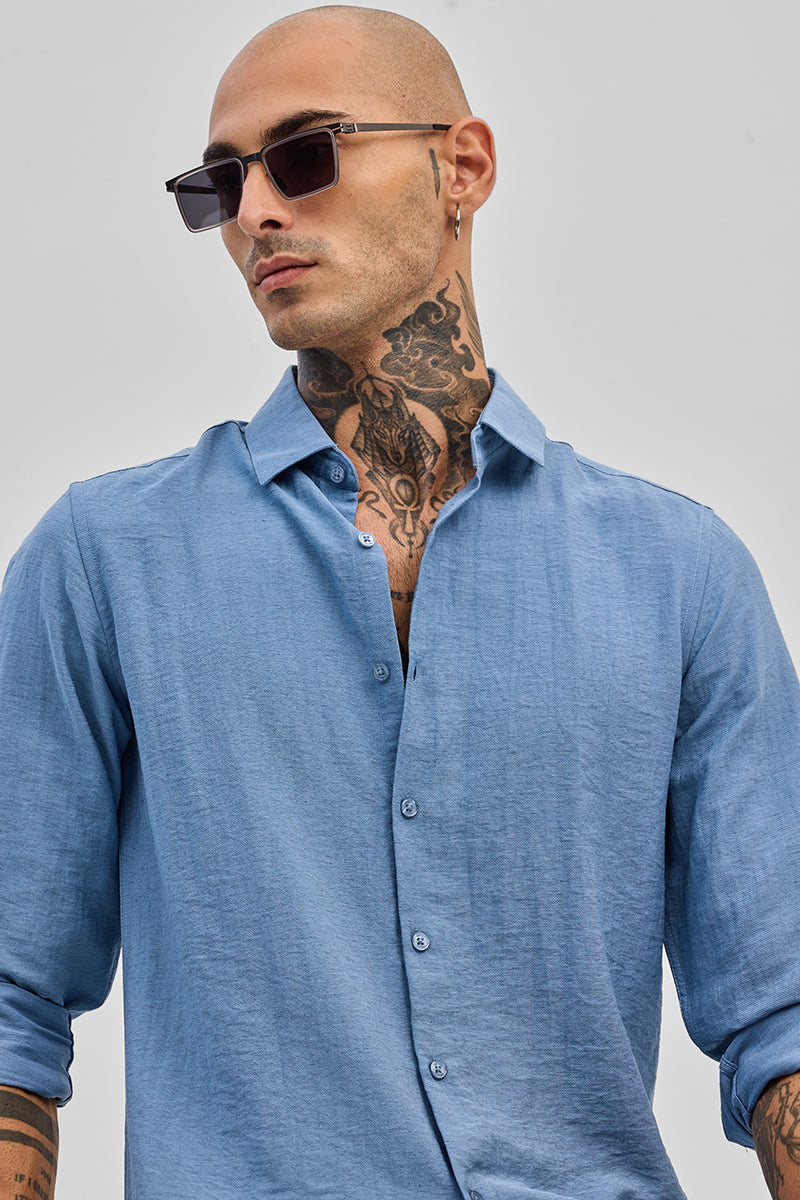Blue Slim Fit Linen Shirt