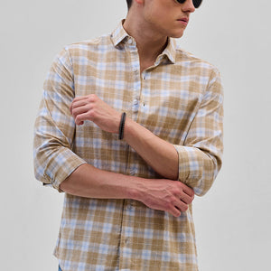 Beige Checks Slim Fit Shirt