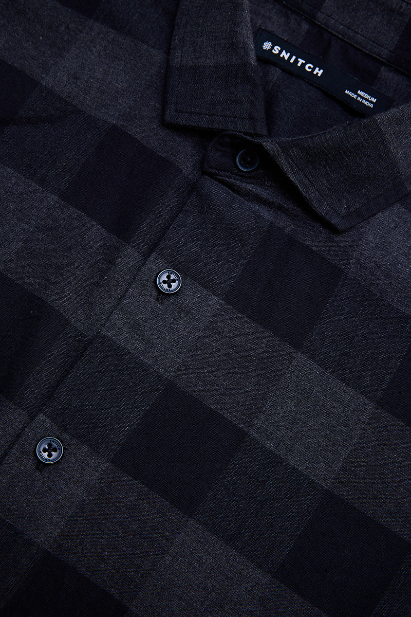 Charcoal Grey Checks Slim Fit Shirt