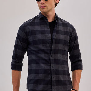 Charcoal Grey Checks Slim Fit Shirt