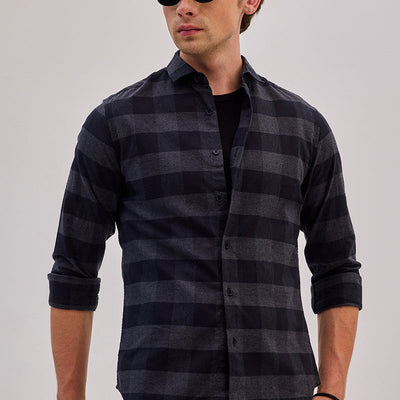 Charcoal Grey Checks Slim Fit Shirt