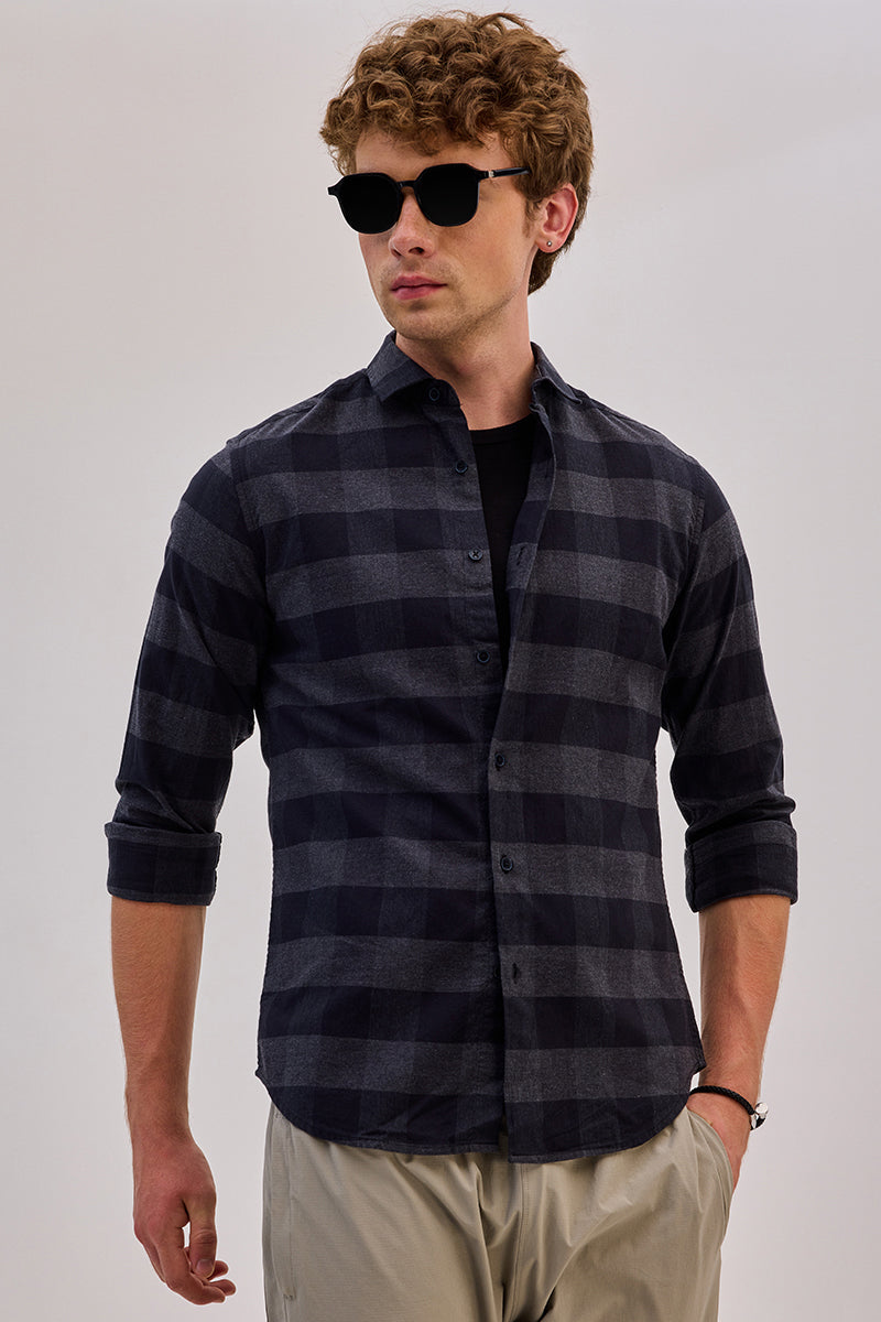 Charcoal Grey Checks Slim Fit Shirt