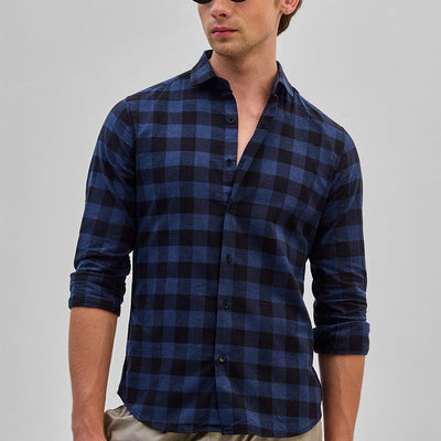 Dark Blue Checks Slim Fit Shirt