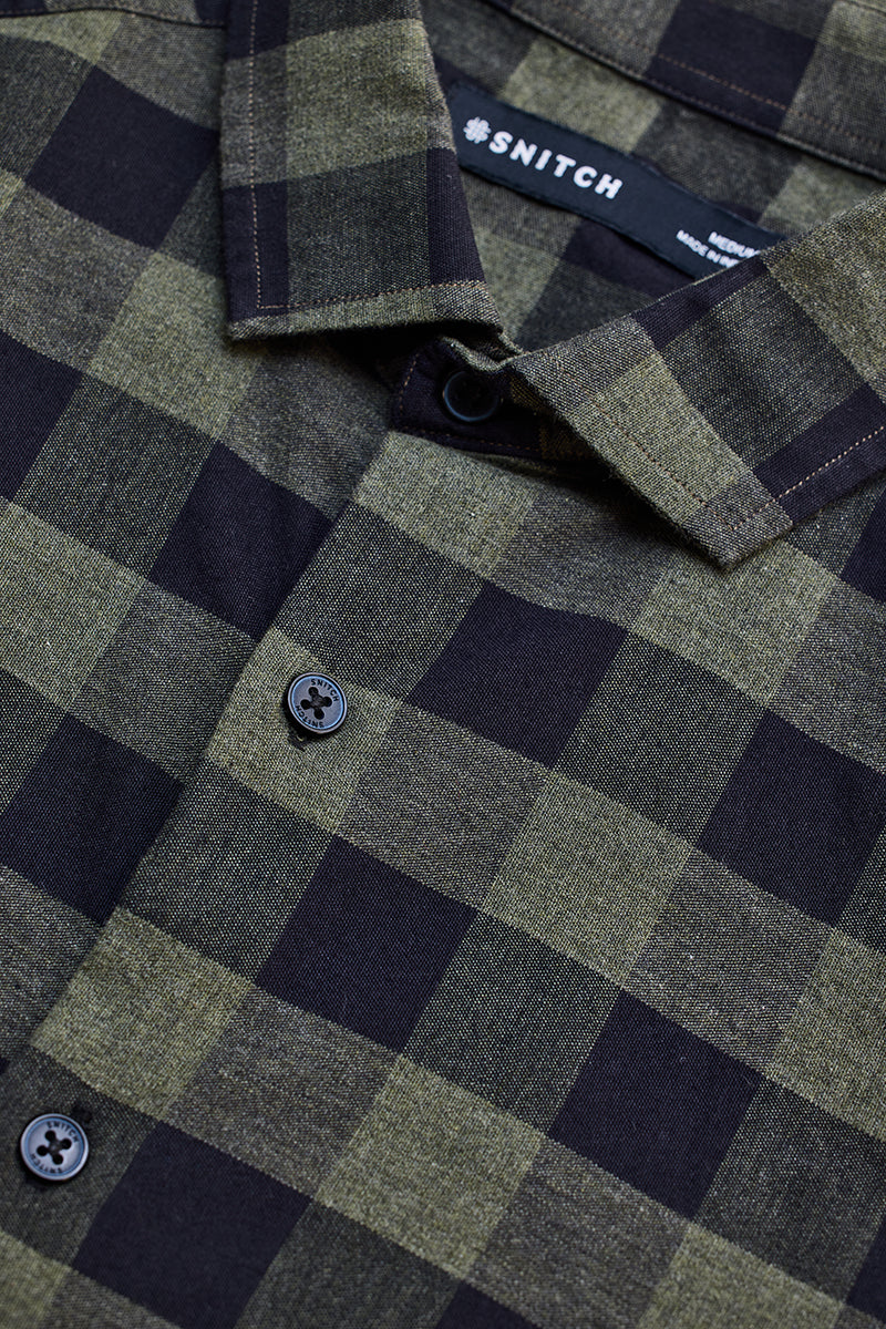Olive Checks Slim Fit Shirt