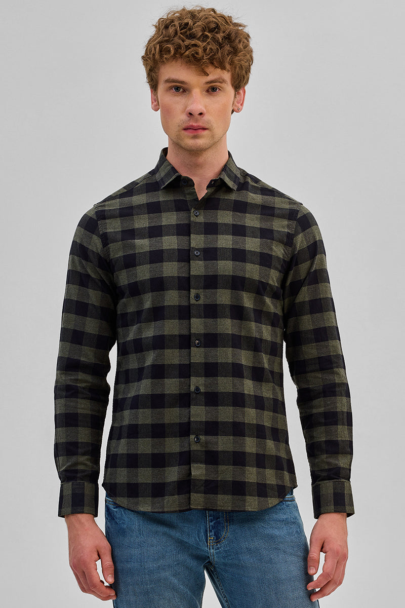 Olive Checks Slim Fit Shirt