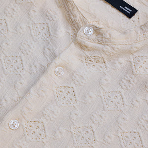 Cream Mandarin Self-Design Shirt