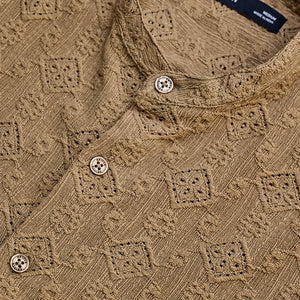 Light Brown Mandarin Self-Design Shirt