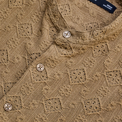 Light Brown Mandarin Self-Design Shirt